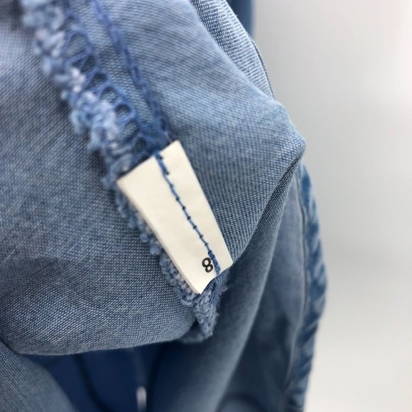 Forever 21 Small Mini Sundress Dress Ruffle Button Front Chambray Blue - Picture 12 of 15